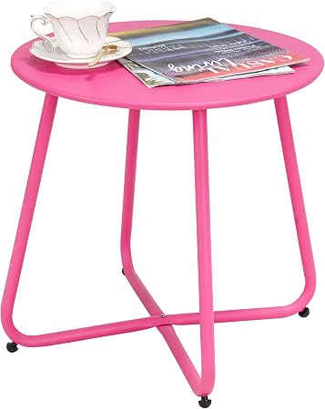 Amazon Com Grand Patio Steel Patio Side Table Weather Resistant Outdoor Round End Table Pink Kitchen Dining