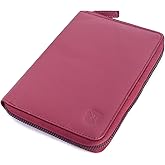 ALLEN & MATE RFID Blocking 100% Leather Passport Holder for Women & Men - Travel Document Organizer with Credit Card & SIM Slot, Slim Genuine Leather Wallet for Travel Essentials, Maroon