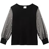 Noomelfish Girls Mesh Long Sleeve T-Shirts Kids Cute Sheer Dressy Tops Blouse(5-12 Years)