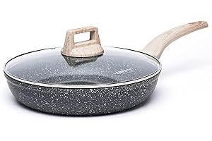 CAROTE Nonstick Frying Pan Skillet,8" Non Stick Granite Fry Pan with Glass Lid, Egg Pan Omelet Pans, Stone Cookware Chef's Pan, PFOA Free (Classic Granite, 8-Inch)