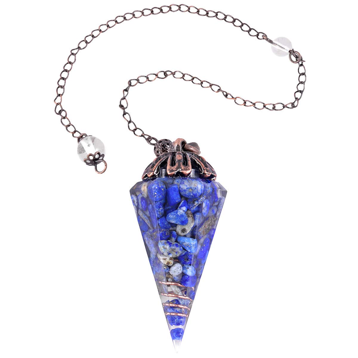 KYEYGWO Healing Crystal Pointed Pendant Pendulum for Dowsing Divination, Reiki Chakra Stone Cone Pendant Necklace for Men and Women