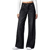 Sidefeel Women's Wide Leg Jeans High Waisted Stretchy Straight Leg Jeans Trendy Seamed Front Loose Denim Pants
