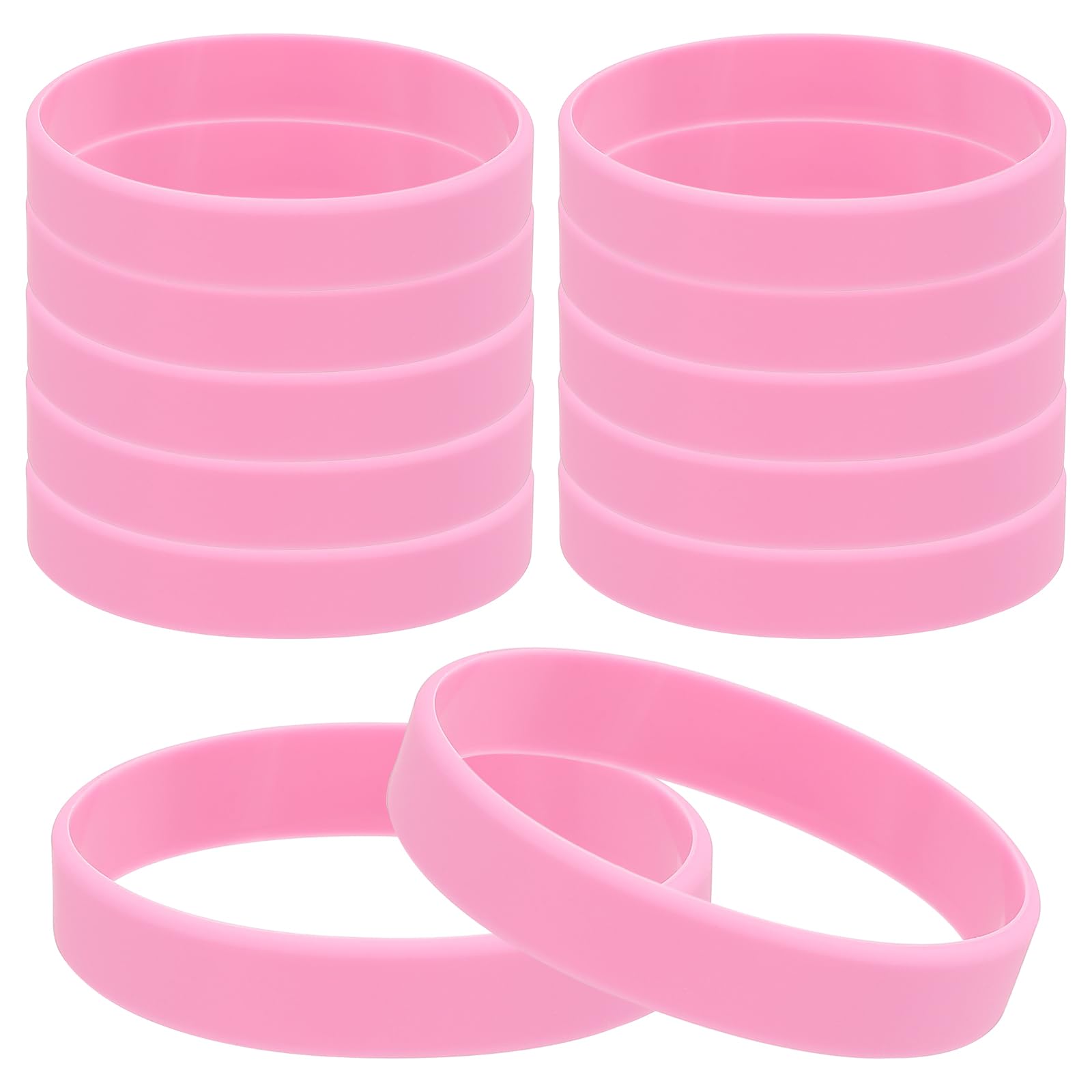 PATIKIL Silicone Rubber Bracelets, 12 Pcs Solid Color Blank Stretch Wristbands Sports Elastic Rubber Bands for Men Women Adults Teen Party Favors, Light Pink