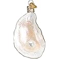 Old World Christmas Ornaments: Beach Shells Glass Blown Ornaments for Christmas Tree, Oyster with Pearl
