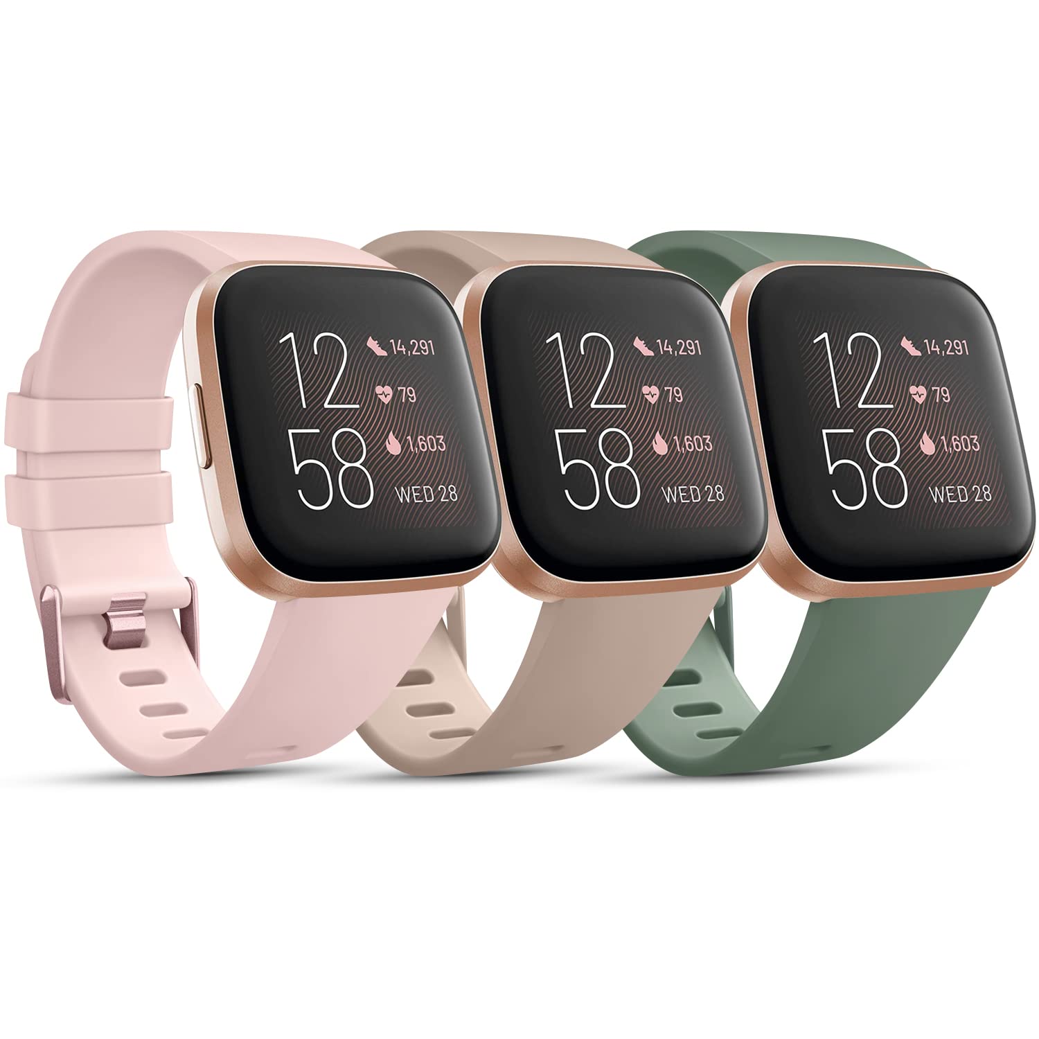 Pack 3 Straps Compatible with Fitbit Versa 2 Staps/Fitbit Versa Lite Strap/Fitbit Versa Strap for Women Men, Silicone Sport Replacement Compatible with Fitbit Versa 2(S,Nude Pink/MilkTea/Cactus) — image 1
