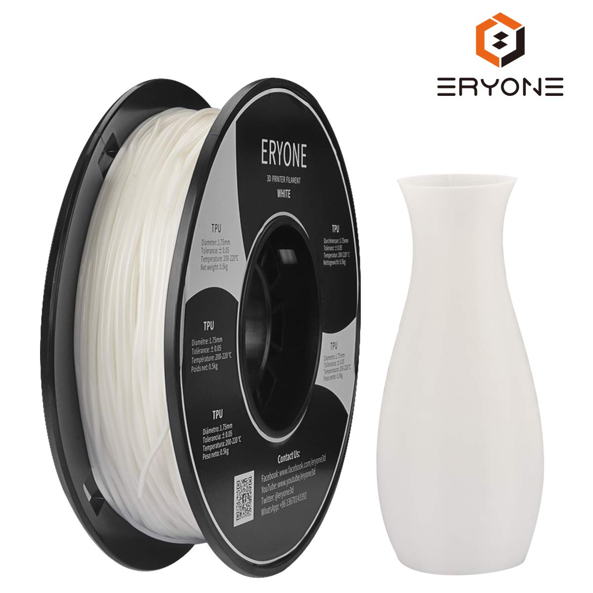 Filament TPU 1.75mm, Eryone TPU Filament 1.75mm, 3D Printing Filament