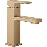 Moen Revyl Bronzed Gold One-Handle Single Hole Modern Bathroom Sink Faucet with Optional Deckplate and Spring Loaded Drain Assembly, 84771BZG