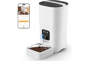 PAPIFEED Automatic Cat Feeder 6L 2.4G WiFi Smart Pet Feeder with Camera & Two-Way Audio, Adjustable Angle, Easy to Clean Detachable Feeding Schedule 1-10 Meals Per Day for Cats & Small Dogs - White