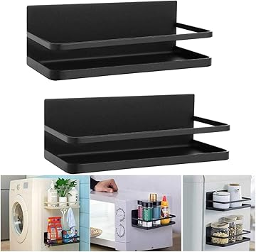 Amazon Co Jp マグネット 冷蔵庫サイドラック Motostar スパイスラック ランドリー収納 調味料ラック キッチン収納 ブラック 2個セット Diy 工具 ガーデン