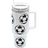 SEM LIFE 40 Oz Rhinestone Bling Tumbler with Handle and Straw (SOCCER), Stainless Steel and Double Wall Insulated; Good for Game days, Practices, Coach Gift, Soccer Fans