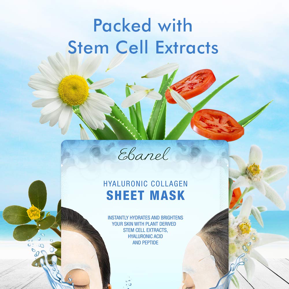 Ebanel 15 Pack Collagen Face Mask, Instant Brightening & Hydrating Face Sheet Mask with Aloe Vera, Hyaluronic Acid, Vitamin C and E, Chamomile, Anti Aging Face Mask with Hydrolyzed Collagen, Peptide : Beauty
