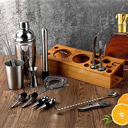 NXYJD 22 stücke Cocktail Shaker Set, Barwerkzeugset mit stilvollen Bambusständer Bartending Kit für Zuhause, Bars… – Bild 5