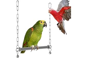 DBNESS Stainless Steel Large Bird Swing, Hanging Heavy Duty Parrot Swings Perches Stand Toys with Bell, Claw Grinding Birdcage Accessories for Macaw Afican Grey Amazon Cockatoo