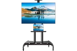 VAIDPRO Rolling TV Stand, Mobile TV Stand for 55 to 85 Inch Screens up to 200 Lbs, LCD LED OLED Plasma Flat/Curved Panels, Portable TV Stand with Wheels, Height Adjustable AV Shelf and Camera Tray