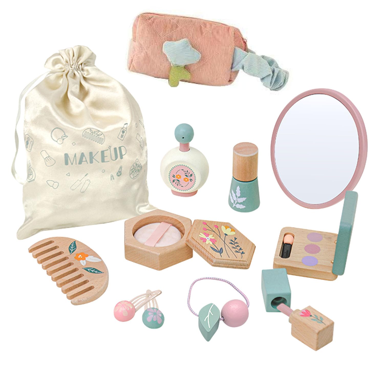 Benhurb Wooden Makeup Set Kids for Girls Pretend Make up Set with Cosmetic Bag, Wood Toys, Pretend Role Play Toys Christmas Birthday Gifts for Girls Kids Age 3 4 5 6 7 Year Old