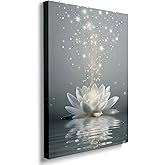 Ypxzzj Framed White Lotus Flower Wall Art for Living Room, Zen Canvas Wall Art for Yoga Bedroom,Meditation Spiritual Wall Decor Print for Bathroom Study Room Ready to Hang (12''x16'')