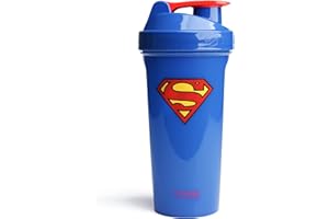 Smartshake Lite Justice League Superman Protein Shaker Bottle 800ml – BPA Free Leakproof Gym Protein Shakes Bottle for Protein Powder DC Comics Blue Water Bottle Superman Gifts