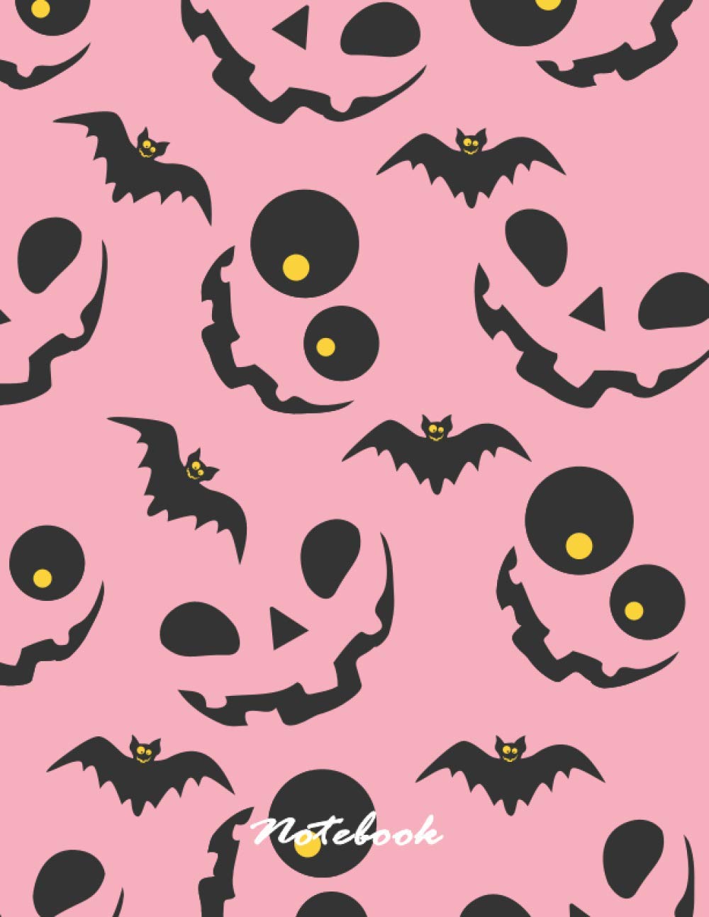 Notebook: Pumpkins and bats pink cover and Lined pages, Extra large (8.5 x 11) inches, 110 pages, White paper (Pumpkins and bats pink notebook)