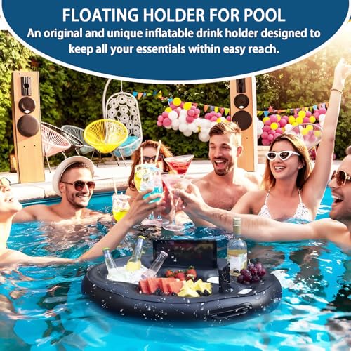 Pool Float Tray 9 Holes, 2-in-1 Inflatable Drink Holder | With Pull Rope, Large Cup Holder, Bar Floating Adults Summer Party Pool Gadgets