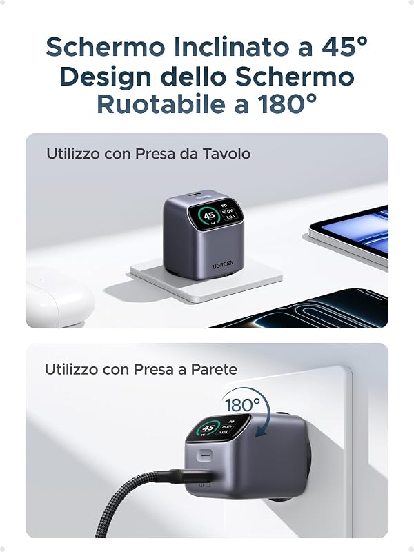 Nexode Pro Caricatore USB C 45W PPS Ricarica Rapida iPhone Schermo