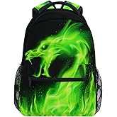 Wamika Dragon Backpack for Boys Girls Cool Green Fire Dinosaur Kids Backpacks Ages 6-14 Dino Animal Children Primary Elementary Middle School Bookbag Daypack Teens Bag