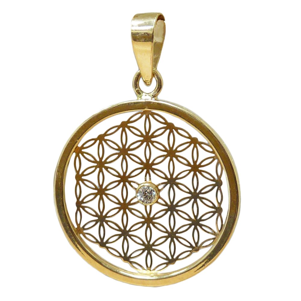 I-be, 20585143501CS1 Flower of Life with Zirconia Pendant 14 Carat (585) Gold 16 x 24 mm