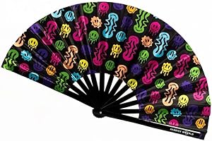 KANDIES WORLD INC Kandies World UV Reactive Custom Festival Folding Hand Fan - Unique Designs, Made of Bamboo, Clacking Sound, Lightweight - Perfect Rave and Festival Accessory!