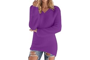 Olivcker Womens V Neck Fuzzy Long Sweater Casual Warm Long Sleeve Fluffy Comfort Pullover Winter Fall Thermal Soft Clothes