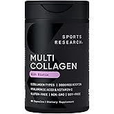 Sports Research® Biotin-Infused Collagen Peptides Complex with Hyaluronic Acid – 5 Multi Collagen Types for Hair, Skin & Joint Support* - Gluten Free · Non-GMO · 90 Capsules