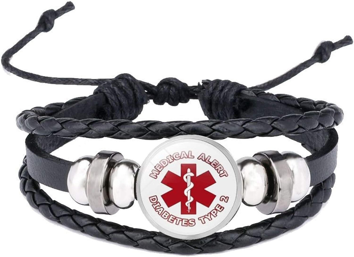 Beydodo Type 2 Diabetes Bracelet for Women Adjustable Leather Bracelet