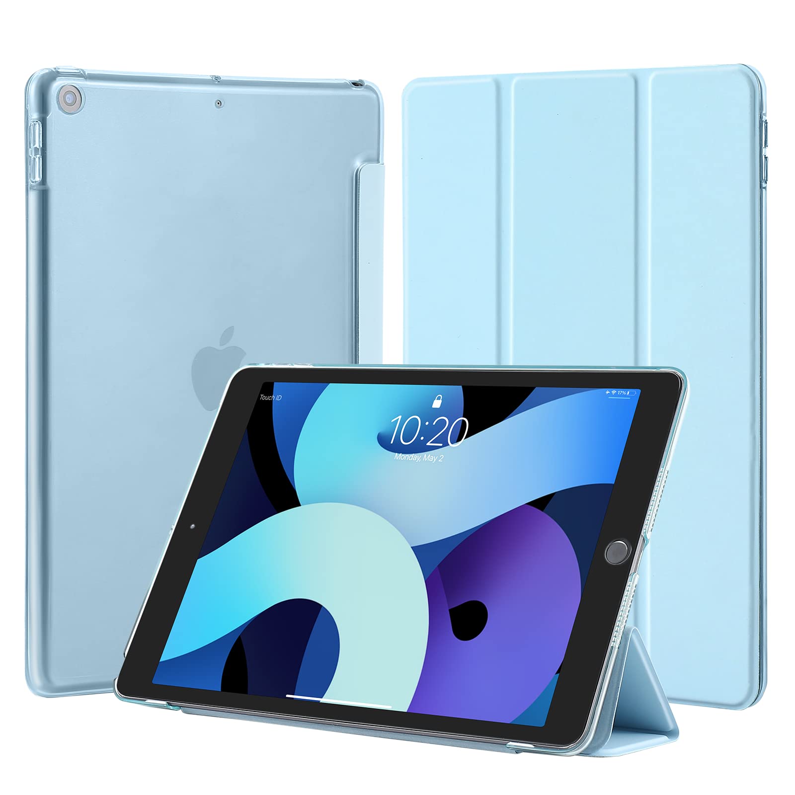 4UBonLife Case for iPad 9th/8th/7th Generation 10.2 inch 2021/2020/2019, Slim Stand Protective Case with Translucent Frosted Hard Back Cover Shell, Light Blue — image 1