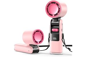 Fshyos Portable Handheld Turbo Fan, Portable Mini Fan 6000mAh Rechargeable, 24 Hrs Cooling Time,High-Power Motor, 5 Gear Wind,LED Display,Portable Foldable Design for Travel,Outdoor, Working (Pink)