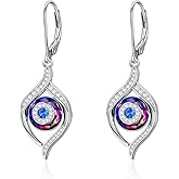 VONALA Evil Eye Earrings Sterling Silver Blue/Purple/Black Eye Dangle Drop Earrings with Blue Crystal Luck Amulet Protection Evil Eye Jewelry Gift for Women Teens Girls
