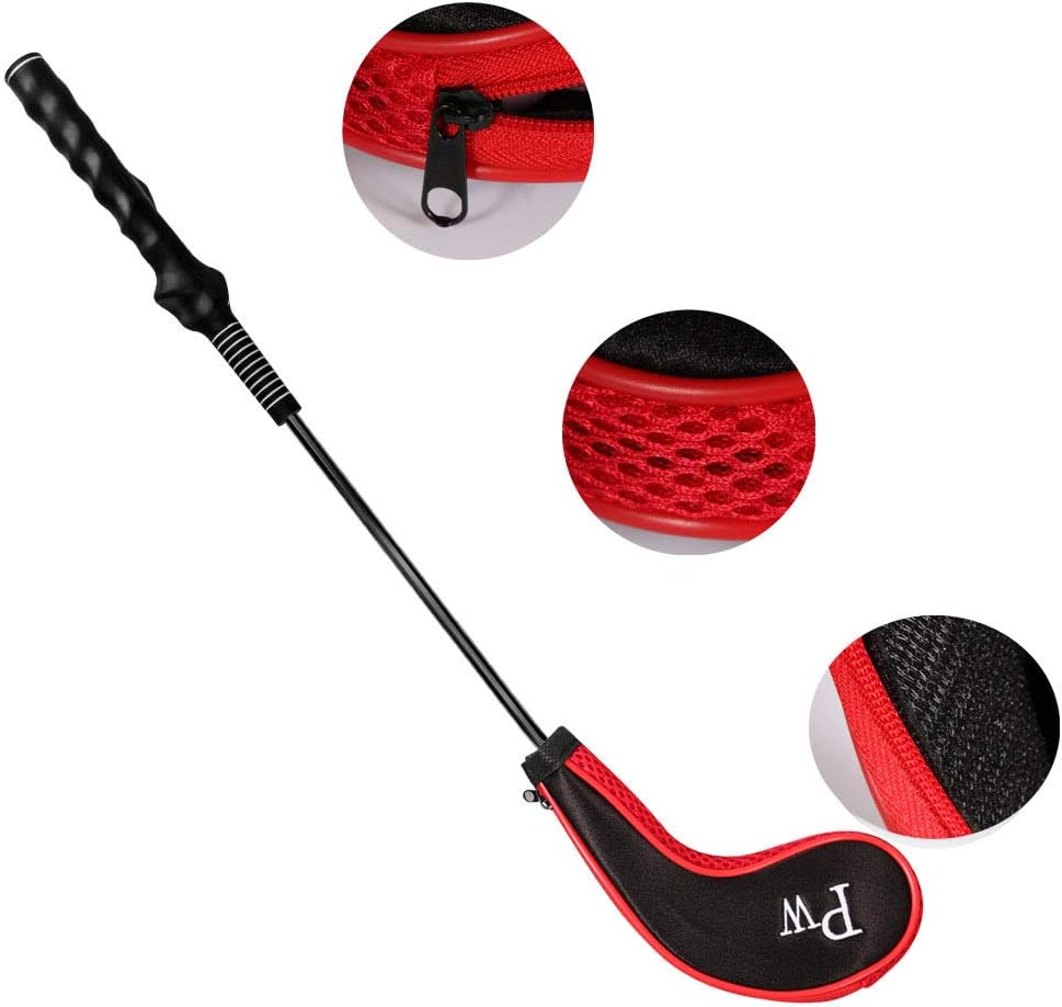 EDATOFLY 10 Pieces Golf Iron Head Covers Long Neck Number Printing Irons Head Covers Set and 1 Piece Golf Iron Club Brush (Black+Red) - Image 4