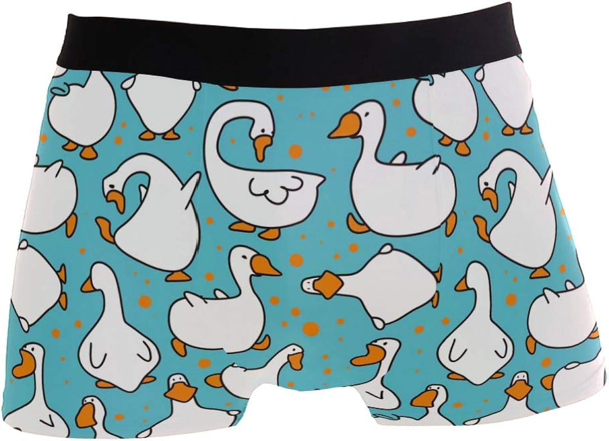 Jereee Blue White Goose Pattern Men's Underwear Soft Polyester Boxer Brief for Men Adult Teen