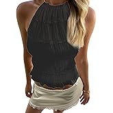 SOLY HUX Open Back Halter Tops for Women Tie Backless Ruffle Crop Tops Sleeveless Y2K Going Out Camisoles