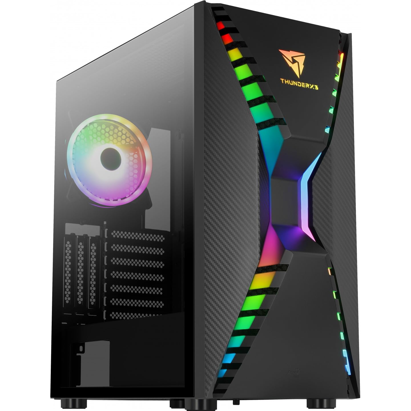 Aerocool Cronus ARGB Mid-Tower PC Case – Black, E-ATX Support, Tempered Glass Side Panel, X-Shaped RGB Front Panel, 1× 140mm ARGB Fan, Vertical GPU Mount, Liquid Cooling Ready