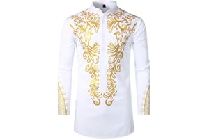 F_GOTAL MENS SHIRT F_Gotal Mens Dashiki African Tribal Clothing Printed Long Henley Shirt Traditional Ethnic Slim Fit Plus Size Tops Blouse