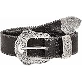Yalice Black Leather Belt for Women Men Cowboys Cowgirls Belt for Jeans Vintage Western Buckle Belts