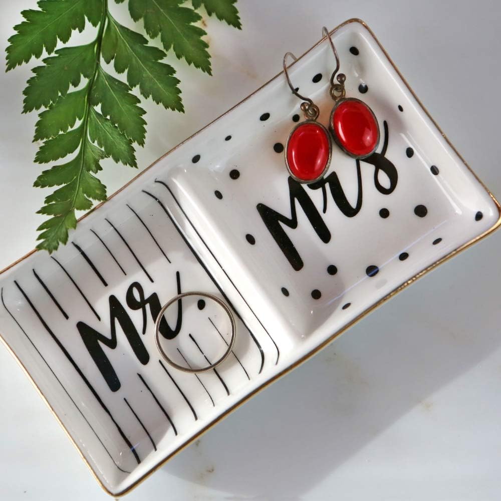 Kate Aspen Mr and Mrs Ring Dish, Wedding Gift, White and Black: Kitchen & Dining