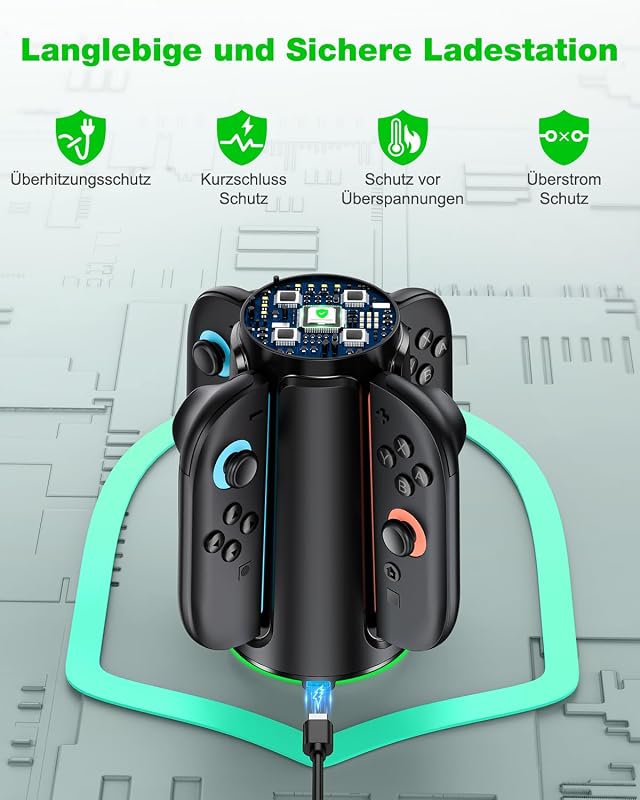 Switch 2 Controller Ladestation, 4-in-1 Magnectic Fast Joycon Ladestation für Kompatibel mit Nintendo 2 Switch, 8 RGB-Lichtmodi Charging Station Zubehör 3 Stunden Schnelles Vollladen, Oval