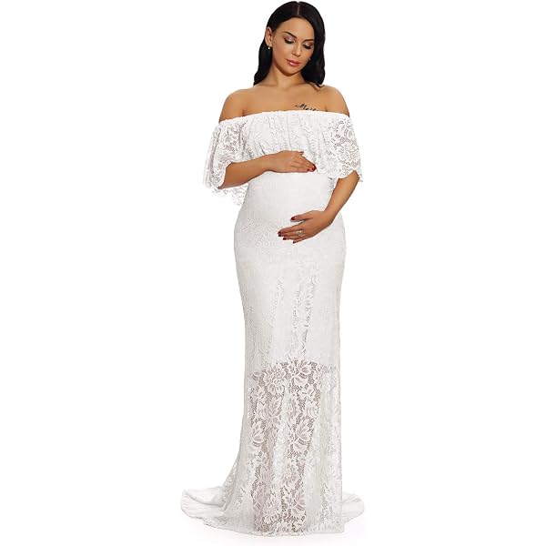 ZIUMUDY Fitted Lace Maternity Gown Ruffle Sleeve Mermaid Off Shoulder  Photography Dress Baby Shower (Medium, Apricot) at Amazon Women's Clothing  store