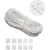Luanxu 10 Meters (10.94 Yards) with 10 PCS of Connectors for Roller Blind Bead Chain Cord Venetian Honeycomb Vertical Shade Blind Cord for Roller Blind Replacement Parts Repair Fittings (White)