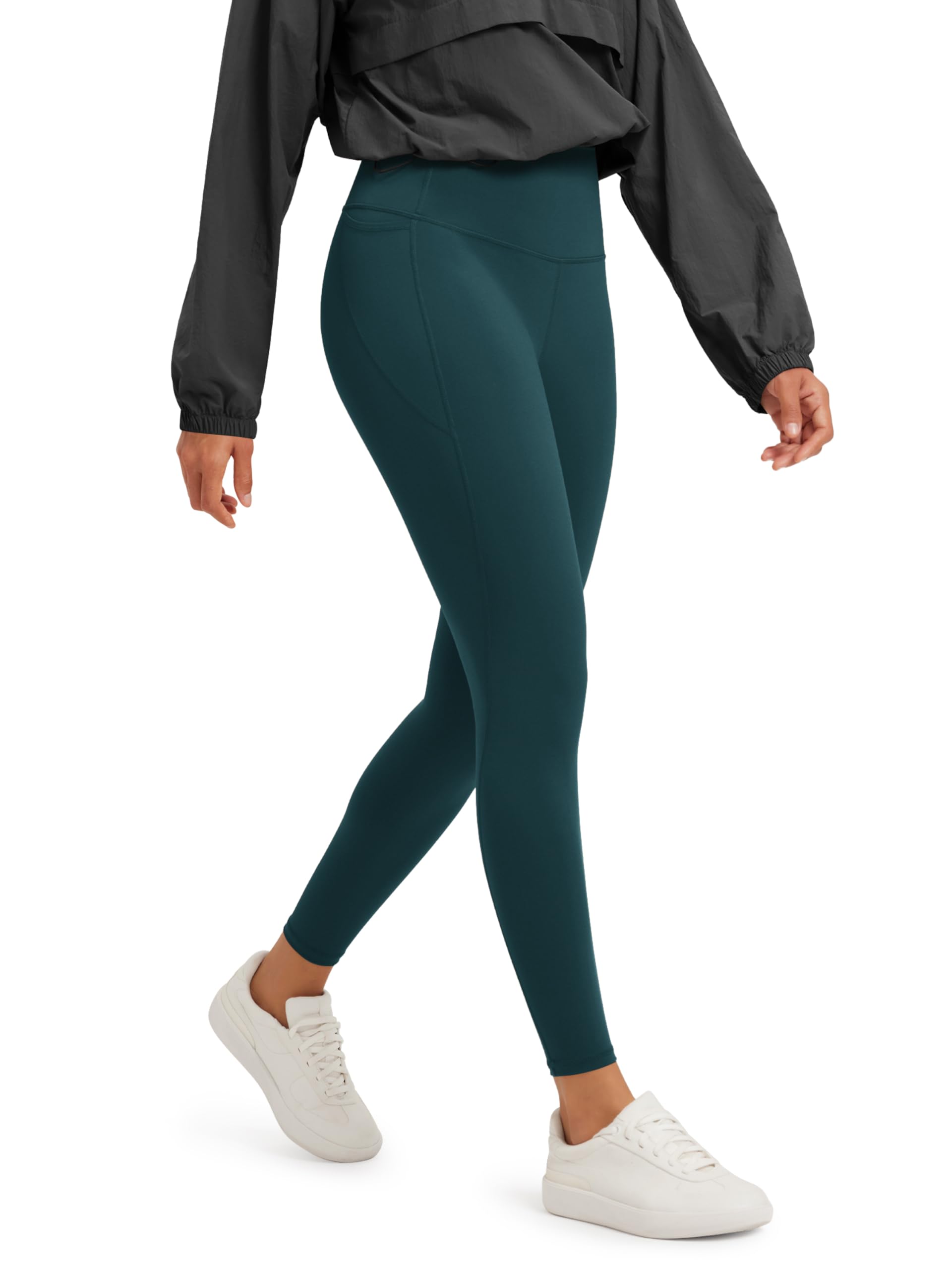 Photo 1 of ODODOS Tummy Control 7/8 Compression Leggings for Women 25" High Waist Workout Yoga Pants with High-Positioned Pockets, Forest Teal, Large