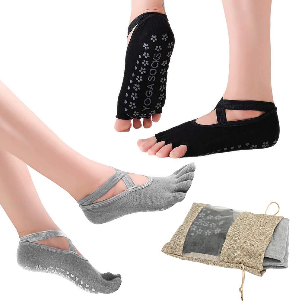 Clean Dell Yoga Socks for Women Non-Slip Grips & Straps, Ideal for Pilates, Pure Barre, Ballet, Dance, Barefoot Workout