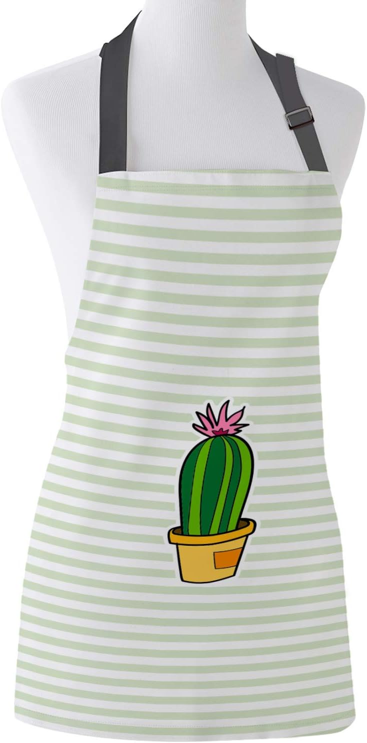MuswannaA Cactus Decor Adjustable Bib Apron with Extra Long Ties Mexico Style Romantic Tender Blossoms Kitchen Cooking Apron for Women and Men 15x20inch