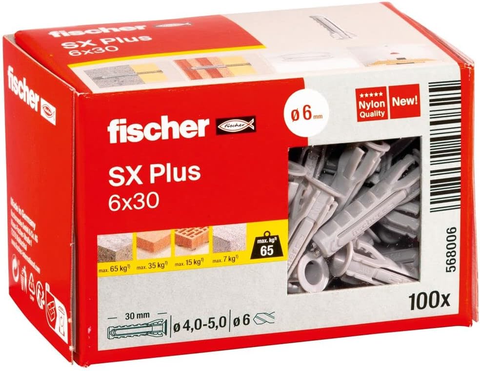 fischer SX Plus 6 mm x 30 mm Expansion Wall Plug Pack of 100