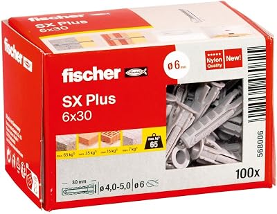 fischer SX Plus 6 mm x 30 mm Expansion Wall Plug Pack of 100
