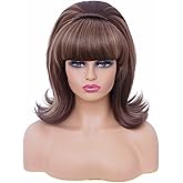 Rugelyss Short Brown Mixed Wig with Bang Retro Bouffant Beehive Wigs fits 80s Costume or Halloween Party