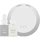 Pura Smart Home Fragrance Device Starter Set - Pura 4 - Scent Diffuser for Home - Includes Fragrance Aroma Diffuser - Square Box, Milk and Washed Cotton Scent Refills